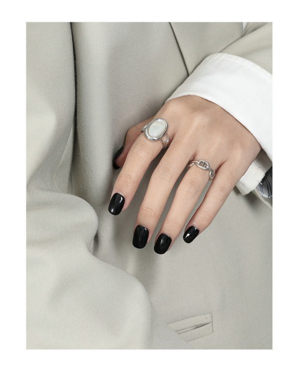 Minimalist Geometric Elliptical Shell Luxury S925 Pure Silver Open Ring - 图片 5