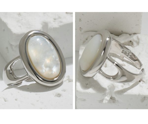 Minimalist Geometric Elliptical Shell Luxury S925 Pure Silver Open Ring - 图片 6