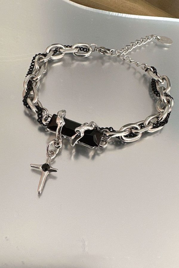 Titanium Steel Black Diamond Star Body Winding Bracelet for Men and Women - 图片 5