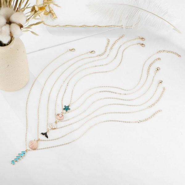 Multi-layer necklace summer cartoon fresh shell pearl jewelry starfish pendant fish bone necklace - 图片 2