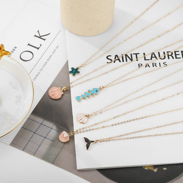 Multi-layer necklace summer cartoon fresh shell pearl jewelry starfish pendant fish bone necklace - 图片 4